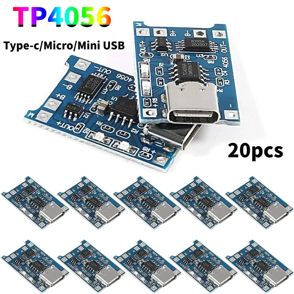 20 Stuks Type-C/Micro/Mini Usb 5V 1a 18650 Tp4056 Lithium Batterij Oplader Module Opladen Bord Met Bescherming Dual Functies