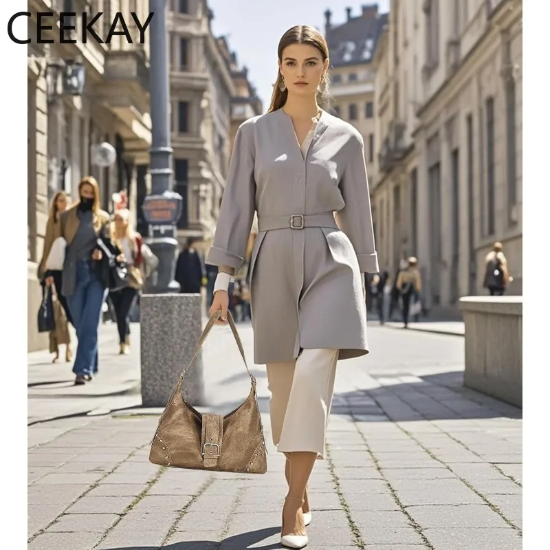 

2026 New CEEKAY Vintage Denim Hobo Bag for Women, Rivet Decor Shoulder Bag Retro Casual Handbag for Daily Outings Bags for Women