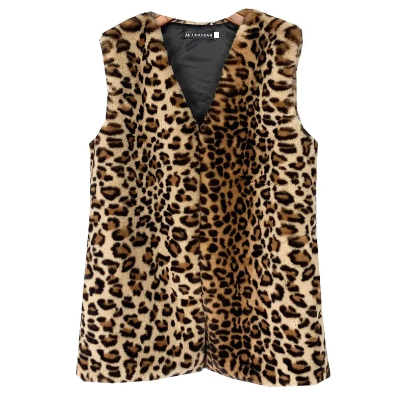 Women Leopard Coat Sleeveless Cardigan Covered Button Coats Print Singlet Faux Fur Loose Casual Outwear High Street Jackets