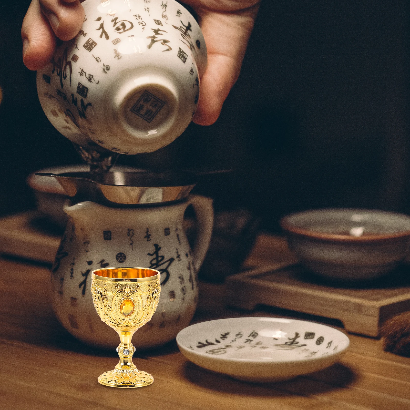 

Glass Drinking Cup Women Vintage Goblet Aluminum Alloy Small Mug