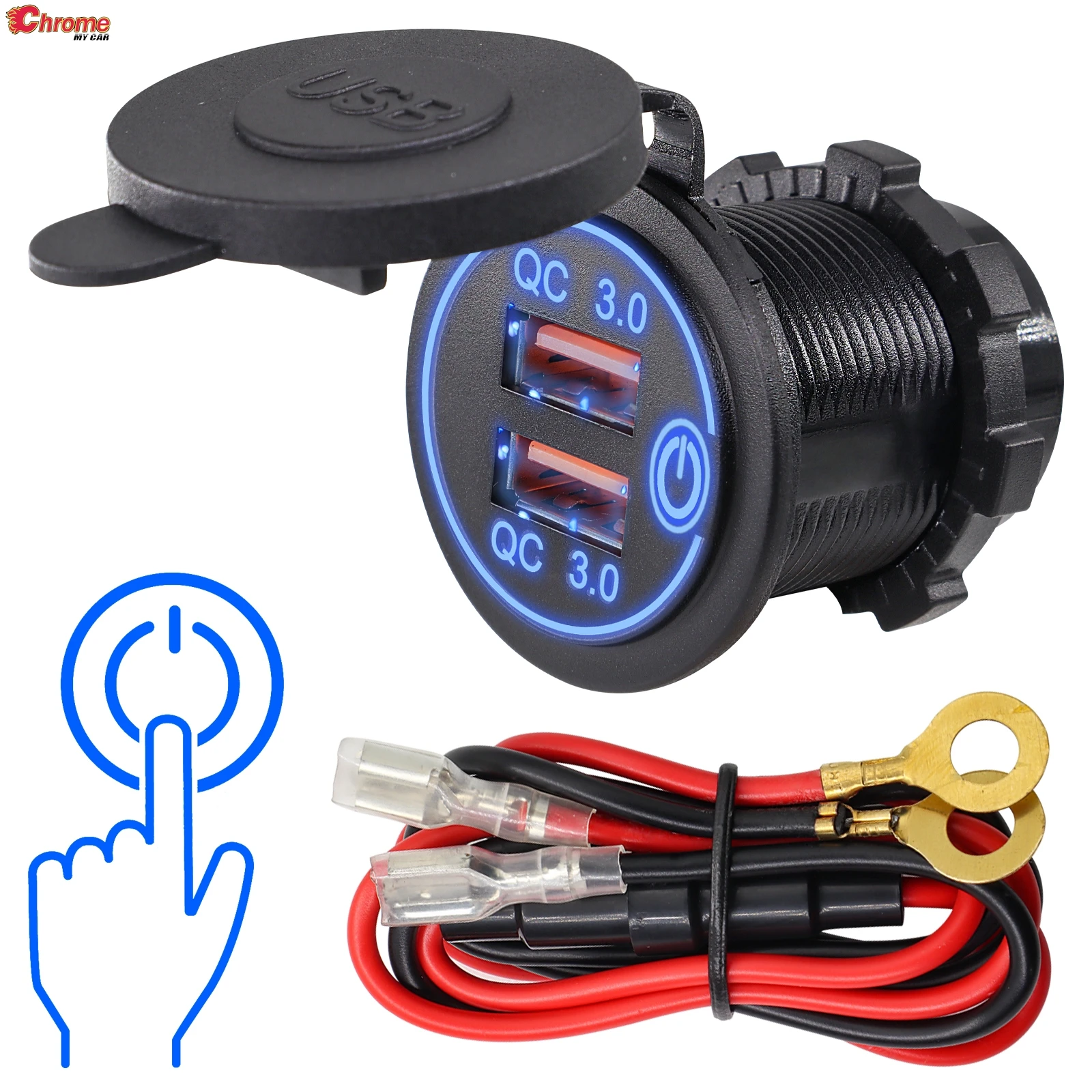 

12V 24V Car Quick Charger Socket Adapter Dual USB Waterproof Outlet Power Fast Charge Panel Wire Voltmeter QC3.0 Auto DIY Boat