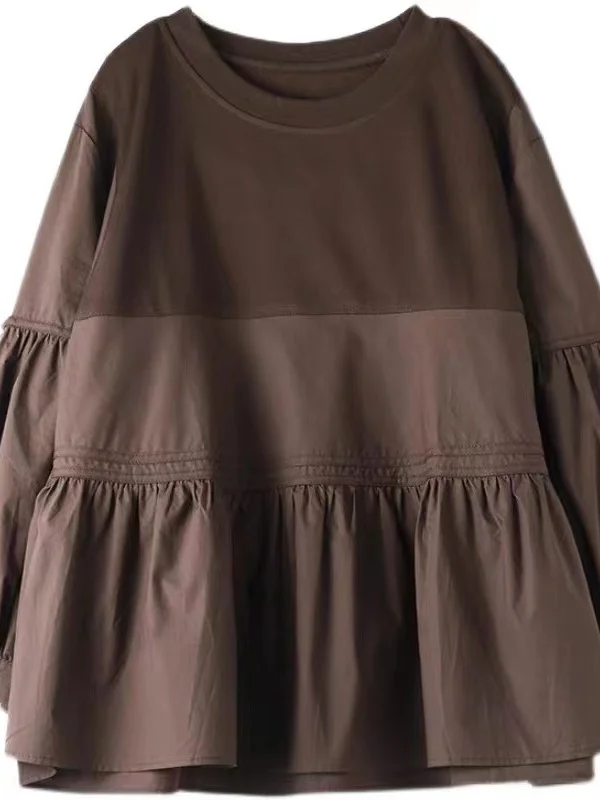 

Женская футболка больших размеров Long Sve Loose Splice Design, повседневная футболка с художественным узором, цветной топ Blo Doll irt для йоги...