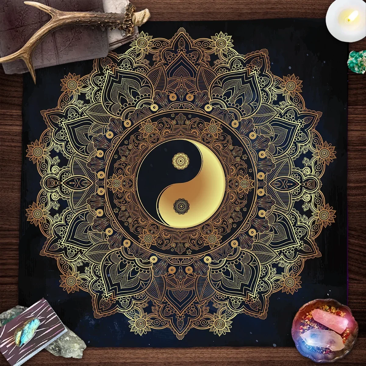 Divination Tablecloth TaiChi Astrologys Tarot Cards Tablecloth Gold Mandala Altar Cloth Tarot Reading Cover Board Game Card Pad