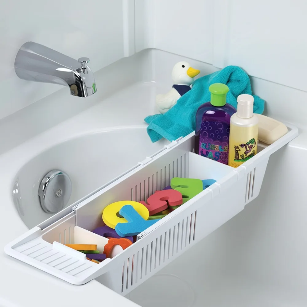 

Регулируемая нескользящая полка для ванны, расширяемый поднос для ванны с дренажем, многофункциональная полка для хранения для расслабляющего времени ванны