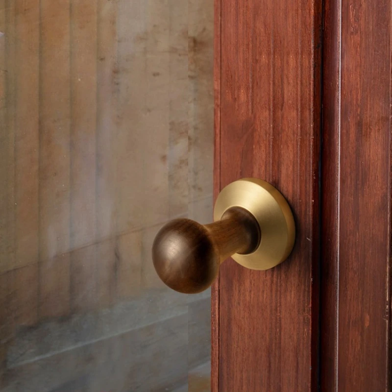 

Antique Style Black Walnut Brass Coffee Wood Door Handle Simple Luxurious Cabinet Door Knob Glass Handle Decoration
