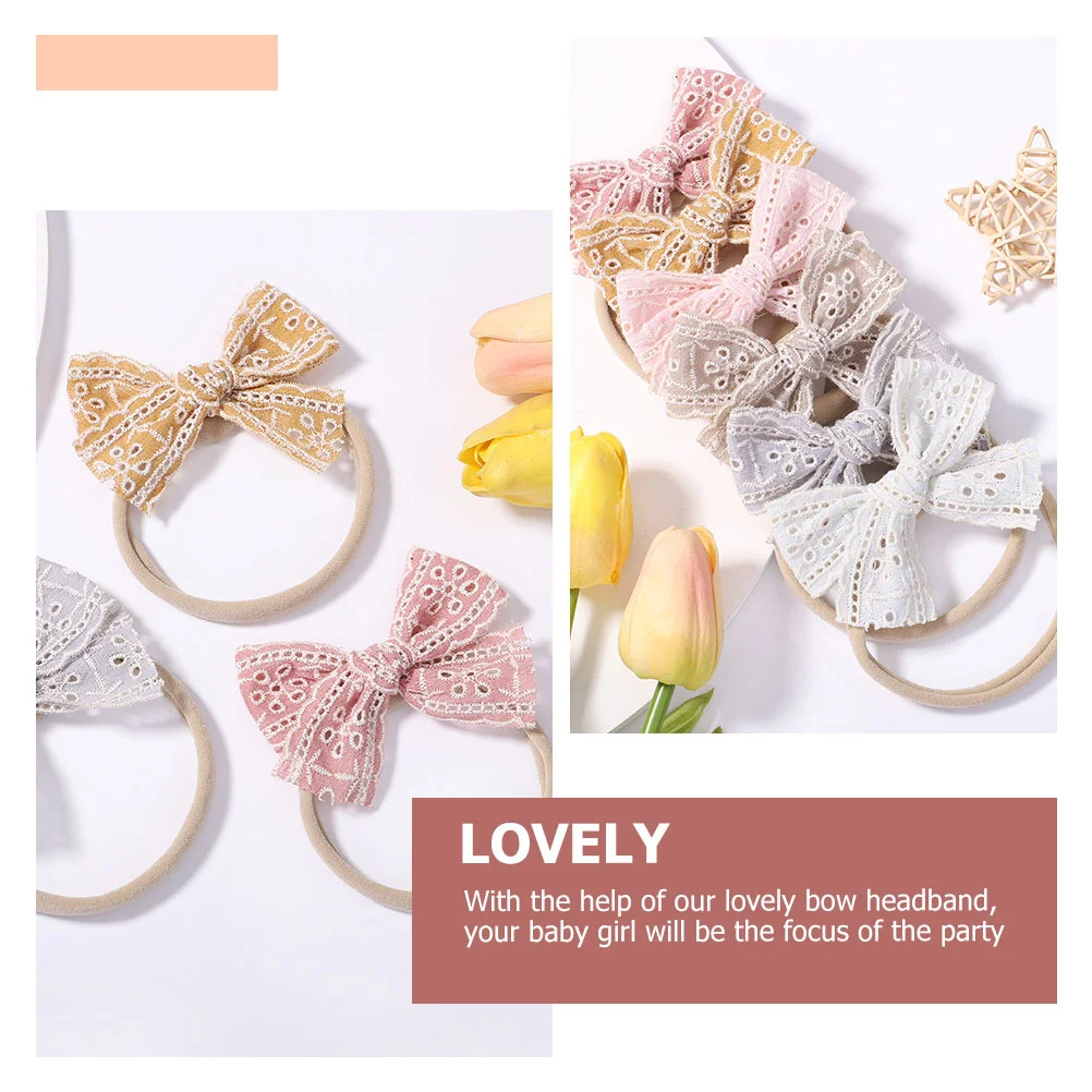 6 Pcs Newborn Children's Baby Headband Toddler Hair Ties Fabric Infant White Tulle Bow Girl Headbands with Bows