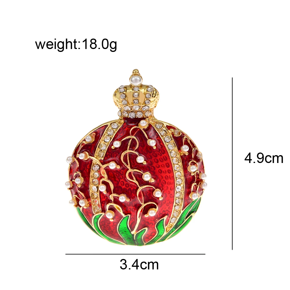 New Enamel Fruit Pomegranate Shape Brooches for Women and Men Cute Rhinestone Crown Design Pearl Brooch Pins Corsage