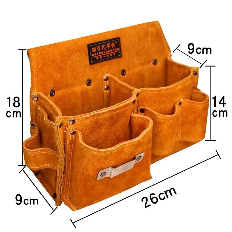 New Tool Storage Bag Cowhide Tool Organizer Portable Storage Electric Drill Bag Screwdriver Hardware Tool Bag Home Waist Bag