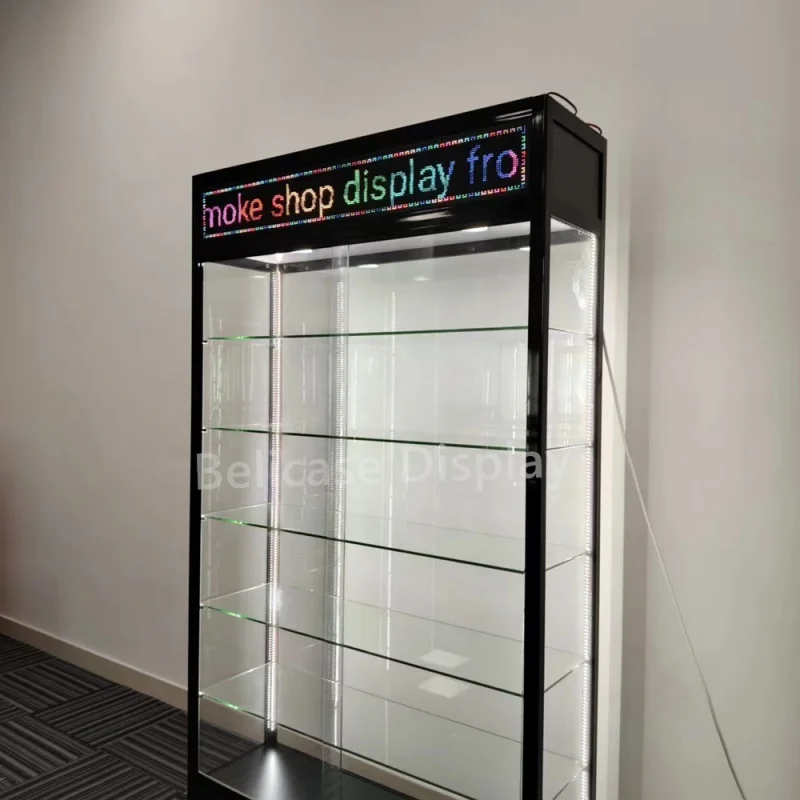 (Customized) Retail Aluminum Frame Store Display Showcase FullGlass Display with LED Screen