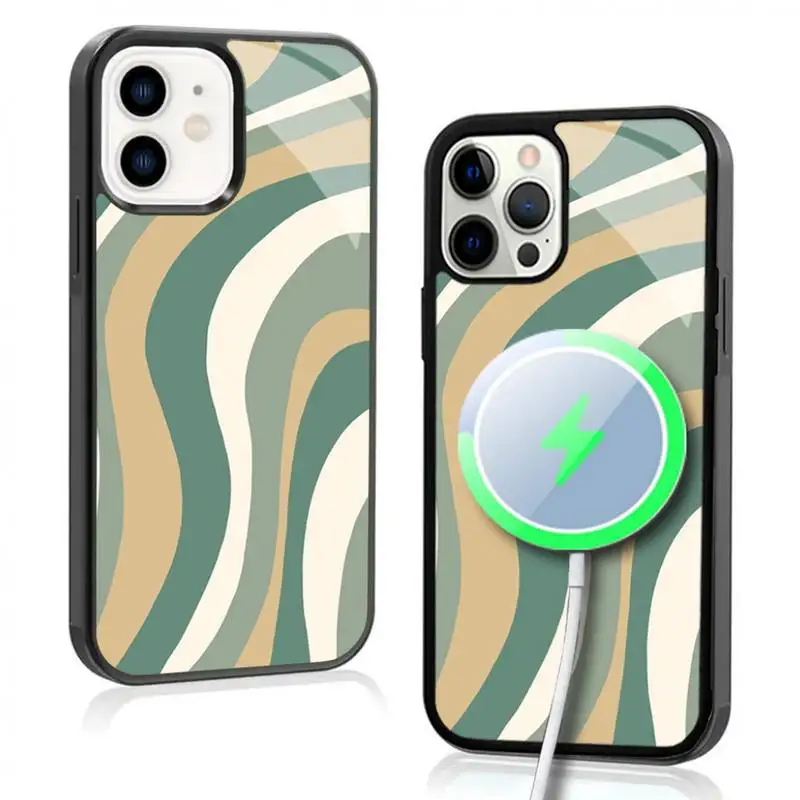 Abstract Swirl Pattern Phone Case For IPhone 11 12 13 14 15 Plus Pro Max Mirror Acrylic Cover For Magsafe Wireless Charging