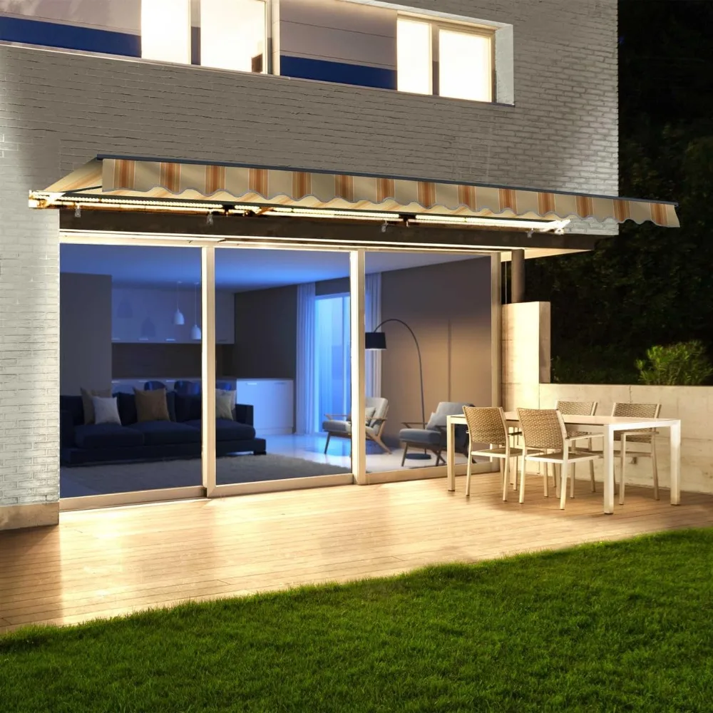 

Automatic Retractable LED Awning| Motorized Crank Deck Awning Patio Awning| Polyester Water Resistant Canopy