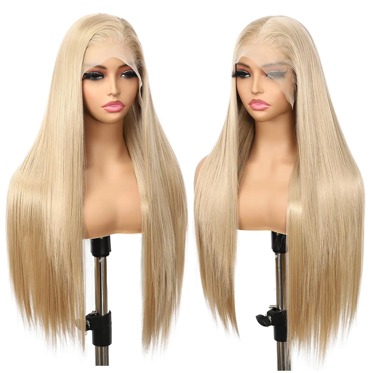 13x4x1 T-part synthetic lace front wig, long straight blonde heat-resistant wig, pre-plucked baby hair synthetic wig, suitable for women for daily and party wear