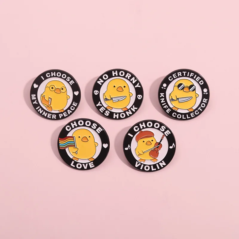 I Choose Love Enamel Pins CartoonMy Inner Peace  Yellow Duck Custom Brooches Funny Phrase Lapel Badge Jewelry Gifts For Friend