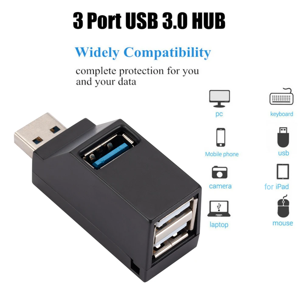 High Speed USB 3.0 HUB Adapter Extender Mini Splitter Box 1 to 3 Ports USB 2.0 Hub For PC Laptop U Disk Card Reader