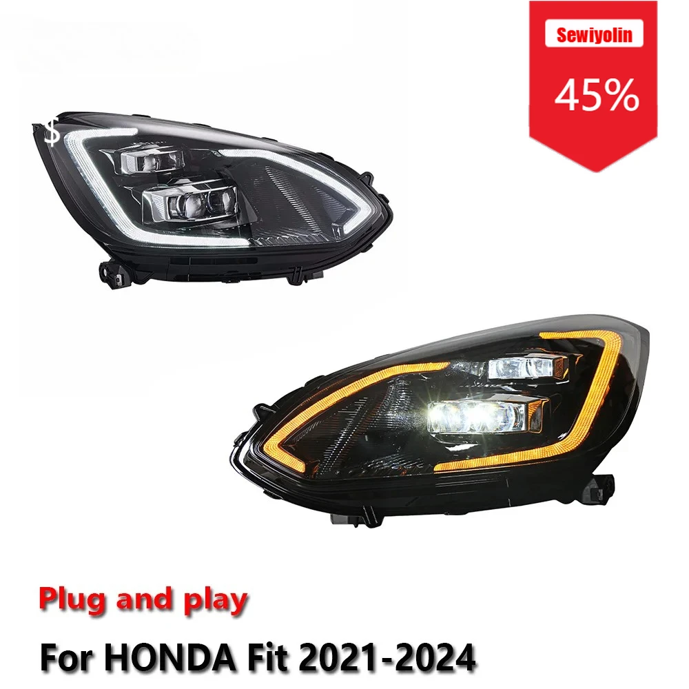 

Sewiyolin Car LED Headlight Assemblies for HONDA Fit 2021-2024 GT Fog DRL Brake Turn Signal Lamp Plug and Play