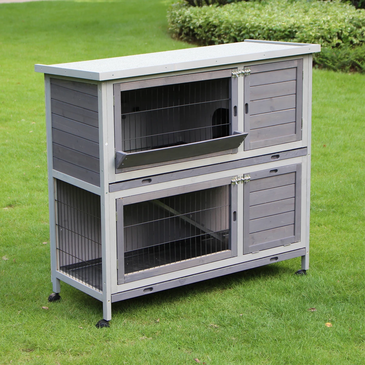 Indoor Rabbit Hutch with Wheels  Outdoor Rabbit Cage with Pull Out Trays  Movable Bunny Hutch  2 Story Guinea Pig Cage