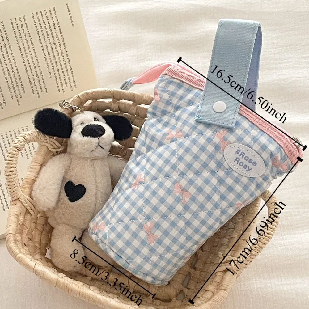 Складной пенал с бантом, большая емкость, сумка для хранения канцелярских принадлежностей на молнии, многофункциональная сумка для маркеров, клетчатая сумка-карандаш