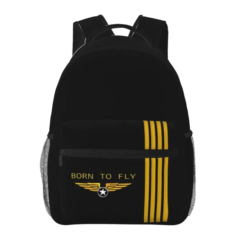Custom Born To Fly Flight Pilot Print Laptop Backpack Aviation Aviator Large Capacity Travel Backpack Student School Bookbag