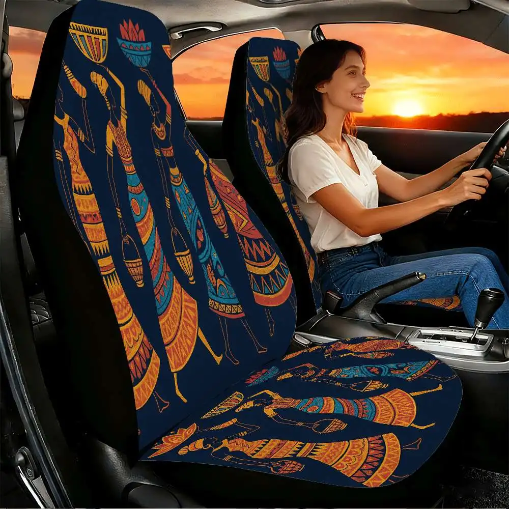 2pcs African Tribal Women Car Seat Covers Suitable For Front Seats, High Back Design, Material, Suitable For Cars, SUVs And Truc