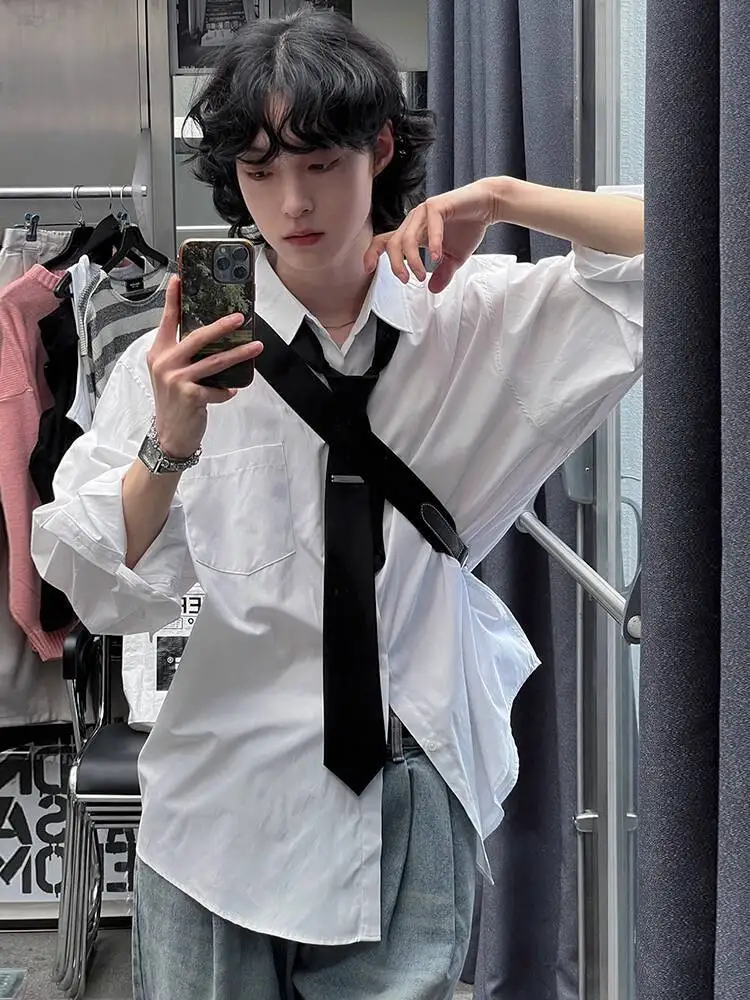 

SYUHGFA 2025 Autumn Korean Style Men's Shirts Turn-down Collar Solid Color Casual Single Breasted Long Sleeved Loose Male Tops