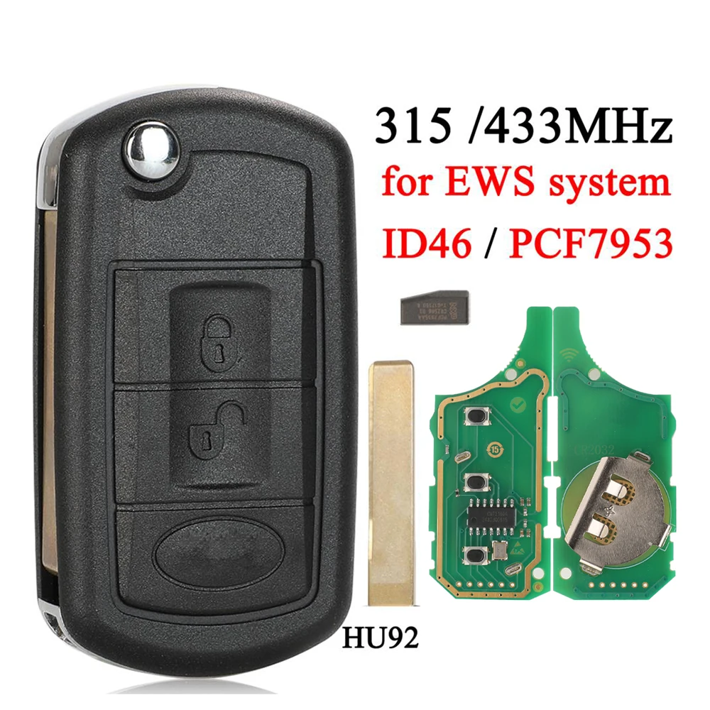 

jingyuqin 315MHz/433.92MHz EWS System Folding Remote Key ID46/PCF7935 Chip for LAND ROVER Range Rover Vogue 2006-2009 2 Buttons