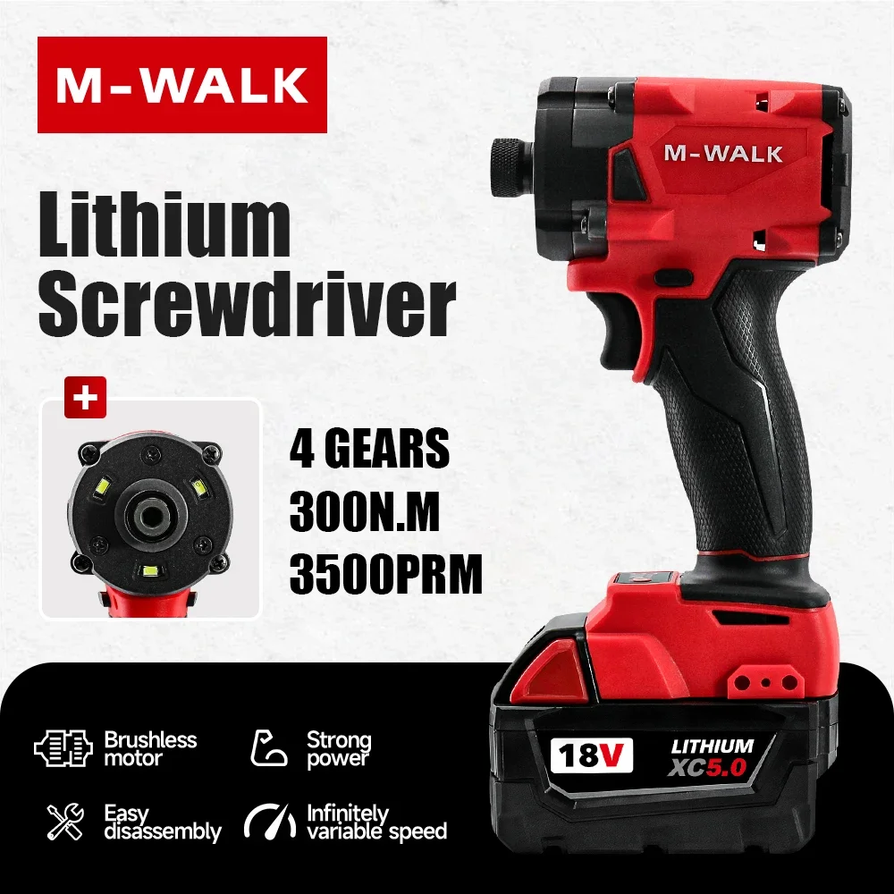 M-WALK Brushless Screwdriver For 18V Battery 300N.M Adjustable Speed Forward Reverse Rotation ElectricScrewdriver