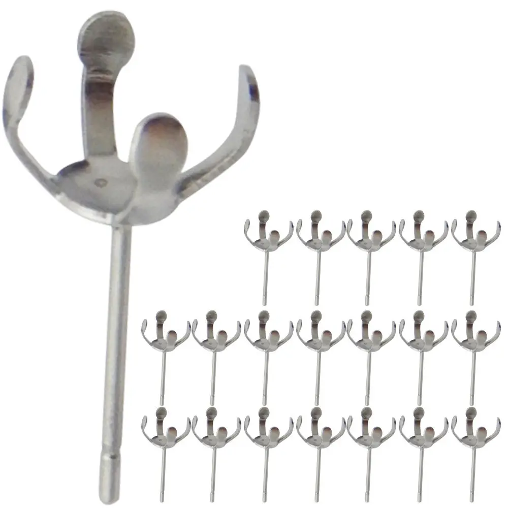20Pcs Smooth Edge Claw Ear Posts Stainless Steel DIY Earring Supplies Pearl Ear Studs Making Kit Jewelry Craft Accessories