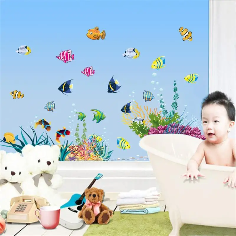 Vivid Sealifes Fishes Bubble Wall Stickers For Bathroom Home Decoration Kids Room Bedroom Cartoon Mural Art Diy Pvc Decal