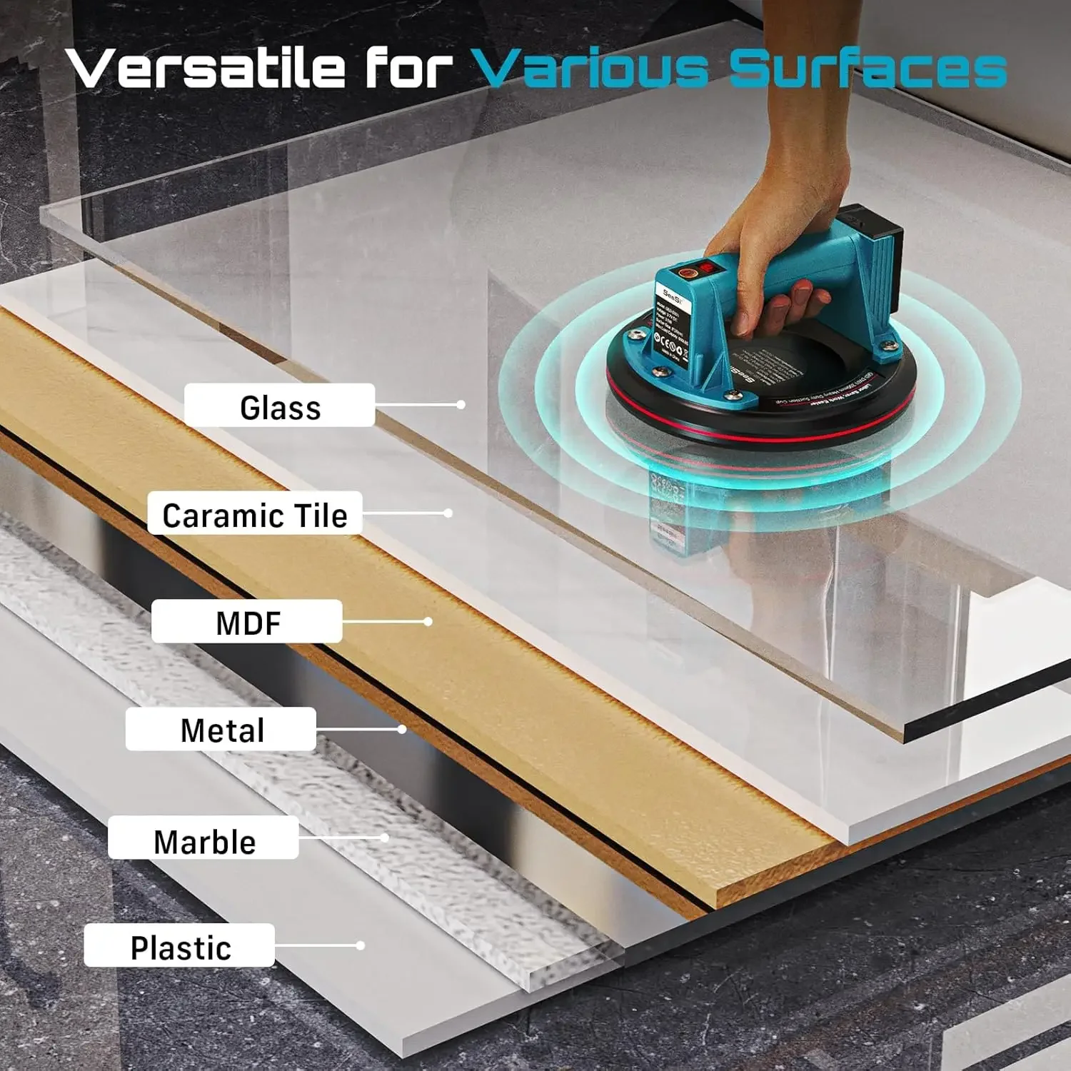 SEESII S20 Pro Electric Vacuum Suction Cups 272KG 600 LBS Digital Display Ceramic Glass 8