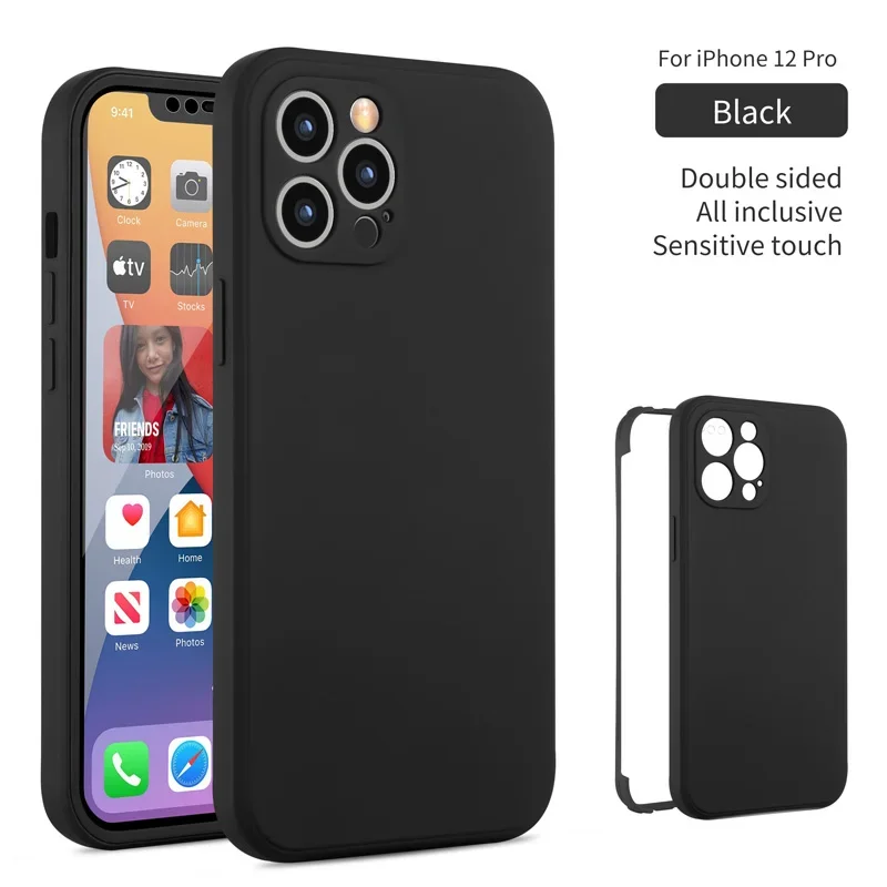 Ударопрочный чехол с полным покрытием на 360 градусов для iPhone 13 12 11 Pro Max Mini XS Max XR X 7 8 Plus, задняя жидкая силиконовая пленка + передняя пленка для экрана