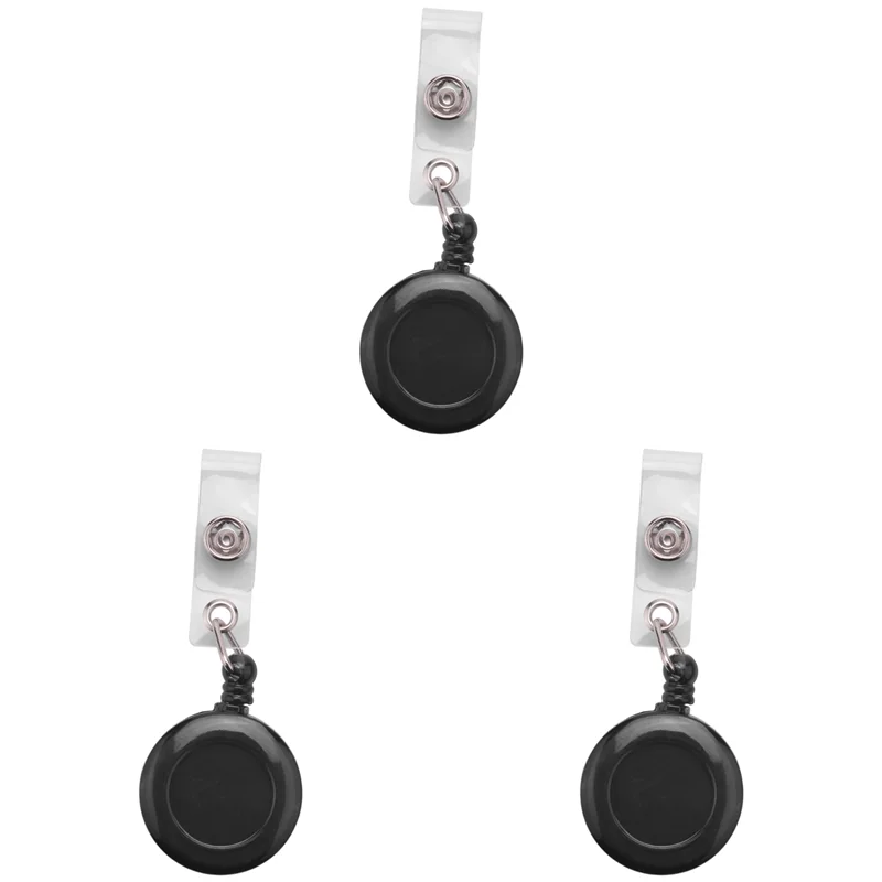 3X Recoil Retractable Yo Yo Key Ring PULL CHAIN Belt Clip ID CARD Holder Ski Pass - Black