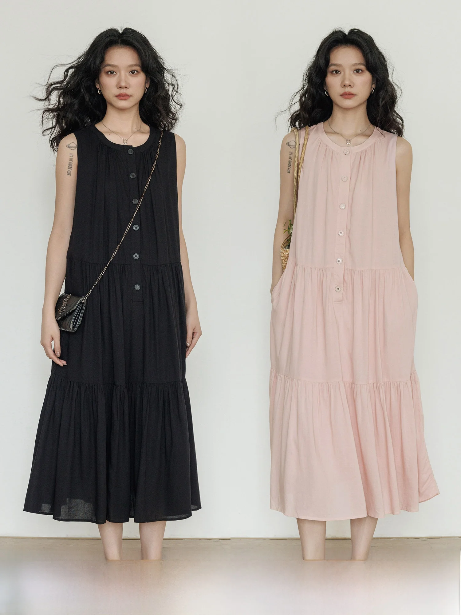 

Summer Linen Vacation Style Vest Dress Women's Loose Feeling 2026 New Beachside A-Line Long Dress Casual Style round Neck Sin...