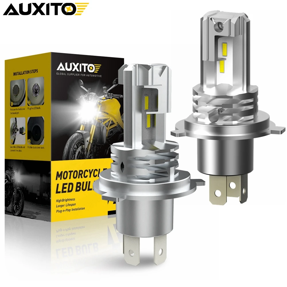 AUXITO 2pcs Canbus No Error H4 HB3 Led Motorcycle Headlight Bulb 1500LM 6000K White Hi/Lo Beam Light H4 Led Motorcycle Headlight