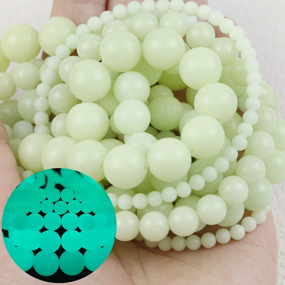 Hole Green Luminolite Bead Round Ball Loose Beads 4/6/8/10/12mm For Jewelry DIY Handmade Earrings Bracelet Necklace Accessories