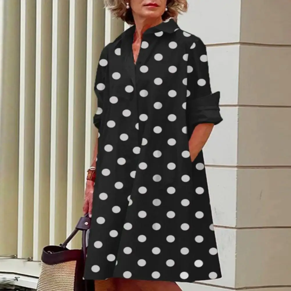 

2023 Spring Faion Polka Dot 3D Print irt Collar Long Sve Midi Dr Women's Casual Wear Comfortable Fit All Seasons