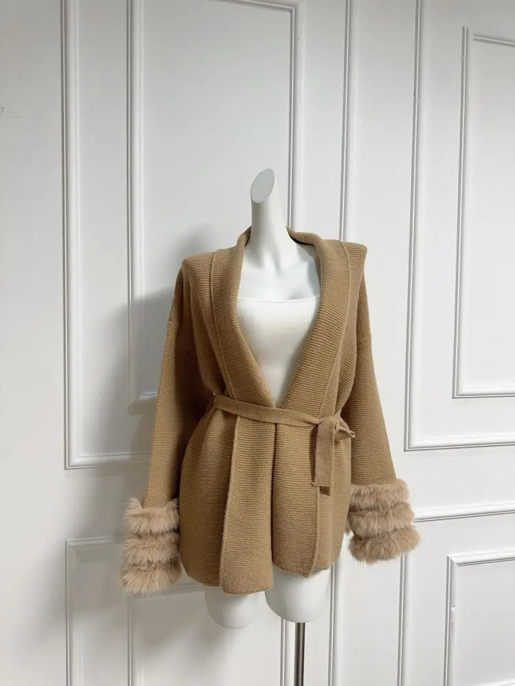 

Корейский новый женский коричневый кардиган, свободный свитер на шнуровке с v-образным вырезом, осень-зима, универсальные вязаные топы с длинными рукавами, популярная одежда 2025 г.