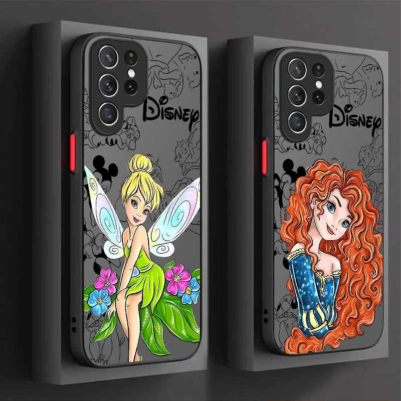 Disney Little Mermaid Princess Matte Case For Samsung Galaxy S24 S23 S22 Ultra S21 S20 FE S10 Plus Note 20 10 A15 A25 A35 A55