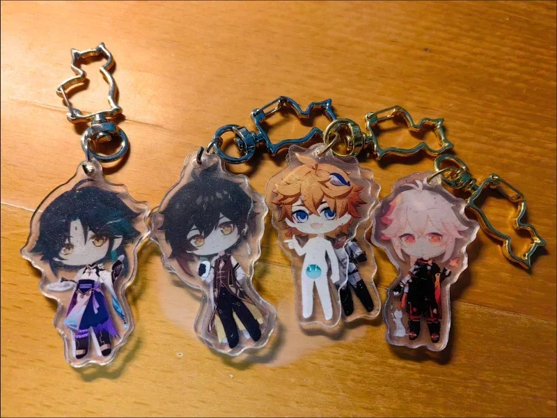 Cute Game Impact Zhongli Xiao Childe Retooling Change of Clothes Key Chain Acrylic Figure Keychains Metal Key Ring Jewelry Gifts