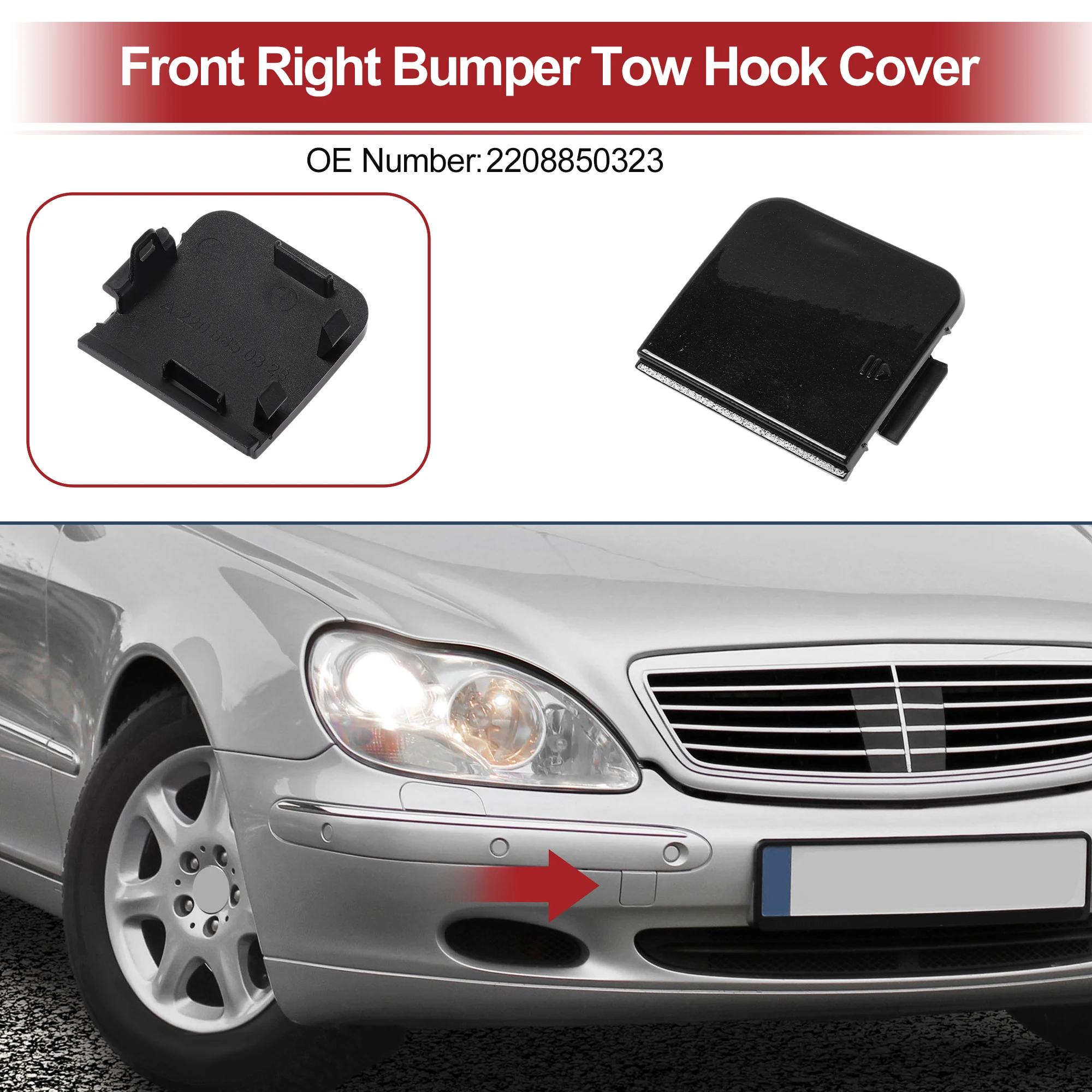 UXCELL Car Tow Hook Cover Cap for MercedesBenz S-Class W220 98-02 No.2208850323 Black