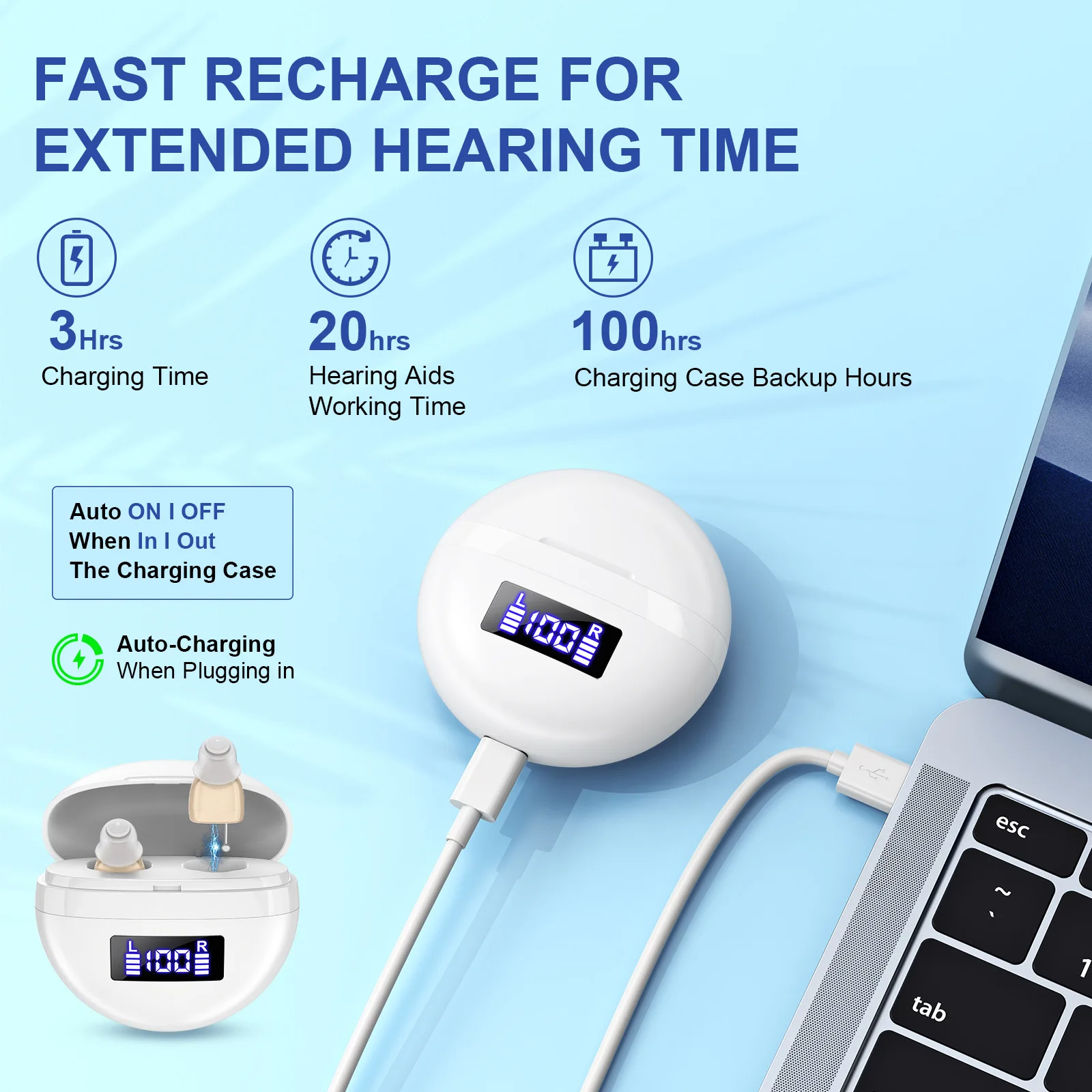 Comfort In-Ear Invisible Magnetism Charging Audiphone Earphone Portable Assisted Listening Sound Amplifier For Elderly People