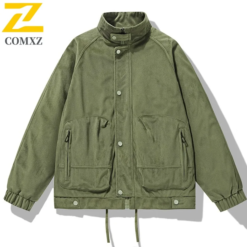 

COMXZ 2025, мужская и женская вельветовая куртка унисекс с воротником-стойкой, повседневная куртка в гонконгском стиле, большие размеры, оригинальная китайская уличная одежда, спортивное пальто