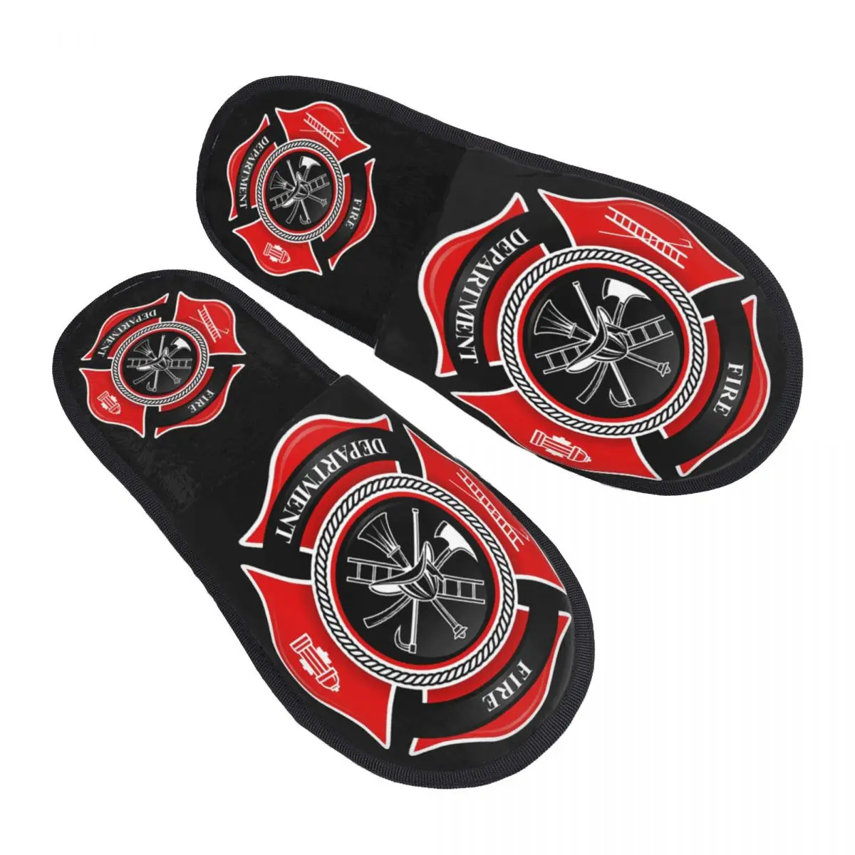 Red Fire Department Badge firefighter Men Women Furry slippers,Leisure pantoufle homme Home slippers