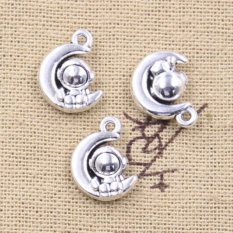 15pcs Charms Moon Space Man Universe Astronaut 15x11x5mm Antique Silver Color Pendants DIY Craft Making Handmade Tibetan Jewelry