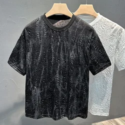 男性用半袖プリーツTシャツ,シンプル,モノクロ,テクスチャード加工,詳細,多用途,トレンディ,毎日,若々しいシック,夏,新しい,2022