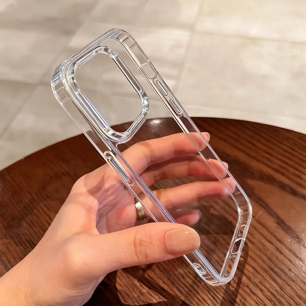 Funda de teléfono transparente de lujo para iPhone 17 Air 16 15 14 Plus 13 12 11 Pro Max a prueba de golpes HD cubierta trasera acrílica dura transparente