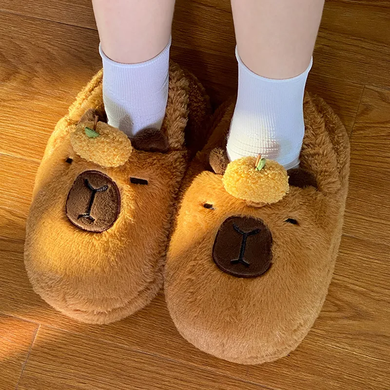 Pantofole di peluche Capybara Cartoon Cute Lovely Soft peluche scarpe Plushy Cozy Capibara Clap Ring Winter Indoor Warm Slipper