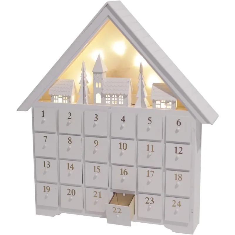 

Wooden Advent Calendar White House with LED Light with 24 Storage Drawers Christmas Gifts for Adults Kids Holiday Decoration