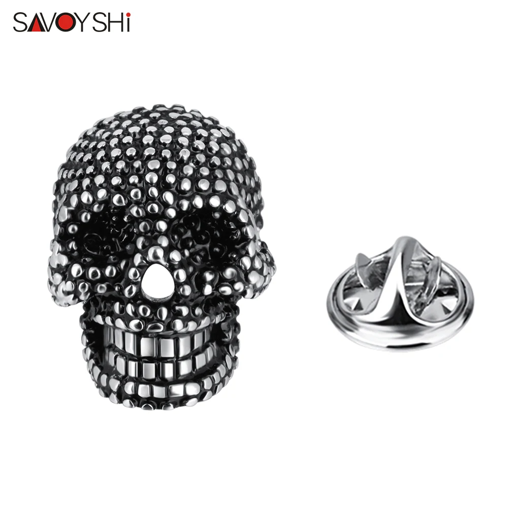 SAVOYSHI Fashion Black Skull Brooches For Women Men Butterfly Buckle Lapel Pin Halloween Party Gift Brooch Pins Shirt Decor