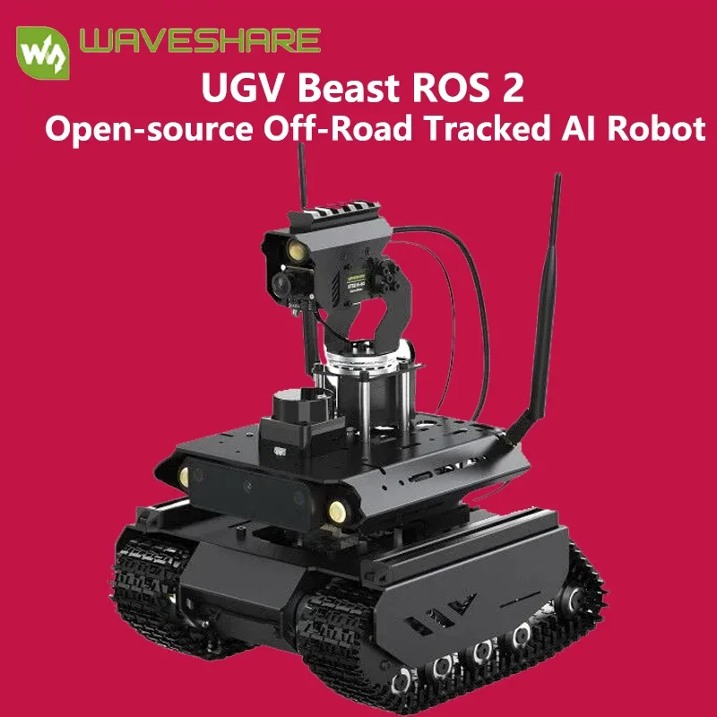 Waveshare UGV Beast ROS 2 AI Robot Open-source Off-Road Tracked Robot for Jetson Orin Board, Dual Controllers, 360° Flexible
