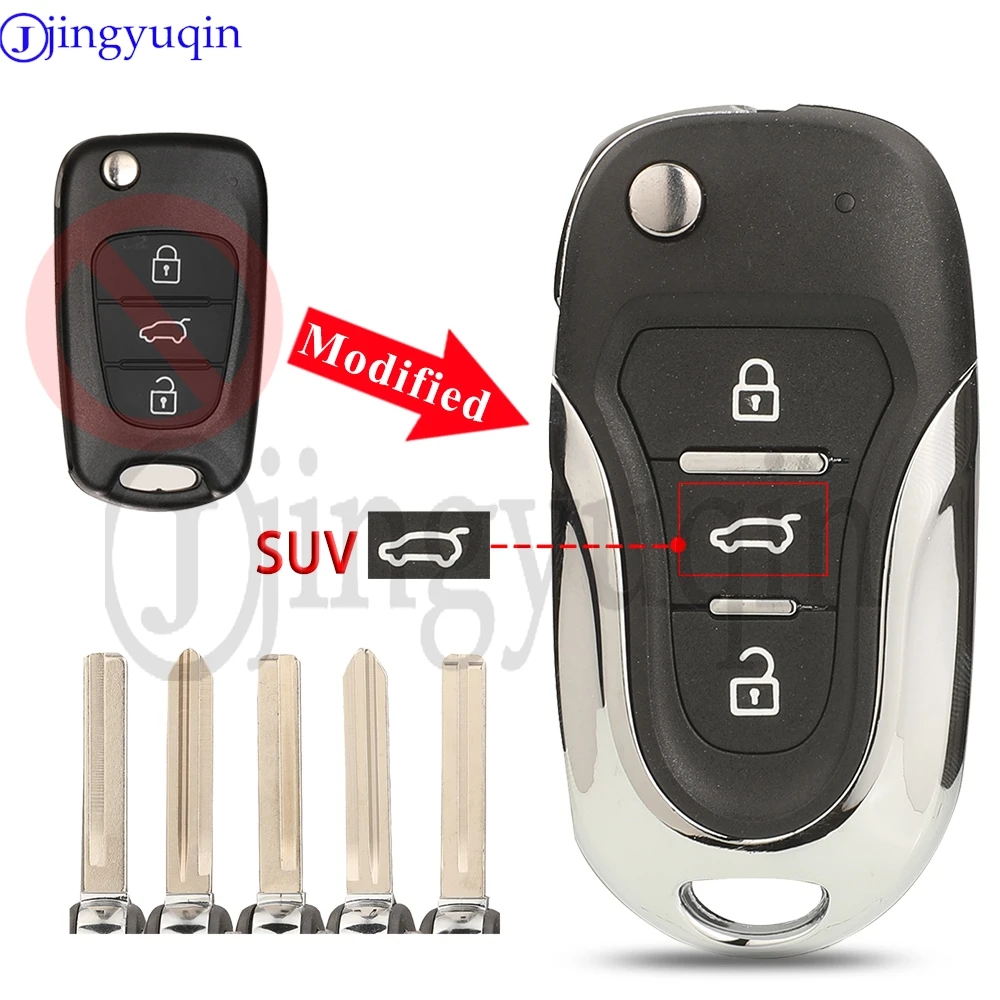 

jingyuqin 3 Buttons SUV Modified Flip Car Key Shell Case For Hyundai I20 I30 IX35 I35 Accent For Kia Picanto Sportage k2 K5 fob